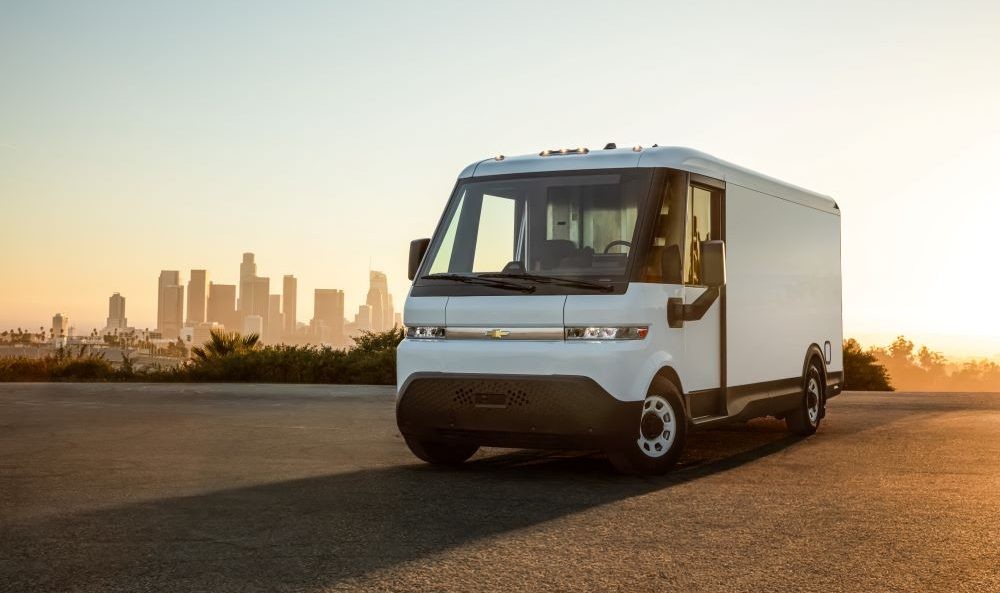 GM BrightDrop EV Delivery Truck parked Outside Building  